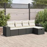 Set mobilier de grădină cu perne, 5 piese, negru, poliratan GartenMobel Dekor