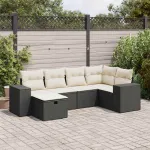 Set mobilier de grădină cu perne, 6 piese, negru, poliratan GartenMobel Dekor