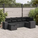 Set mobilier de grădină cu perne, 6 piese, negru, poliratan GartenMobel Dekor