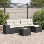 Set mobilier de grădină cu perne, 6 piese, negru, poliratan GartenMobel Dekor