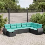 Set mobilier de grădină cu perne, 8 piese, negru, poliratan GartenMobel Dekor