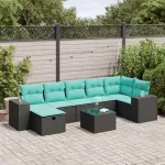Set mobilier de grădină cu perne, 8 piese, negru, poliratan GartenMobel Dekor