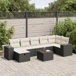 Set mobilier de grădină cu perne, 8 piese, negru, poliratan GartenMobel Dekor