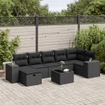 Set mobilier de grădină cu perne, 8 piese, negru, poliratan GartenMobel Dekor