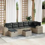 Set mobilier de grădină cu perne, 8 piese gri deschis poliratan GartenMobel Dekor