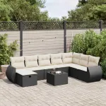 Set mobilier de grădină cu perne, 9 piese, negru, poliratan GartenMobel Dekor