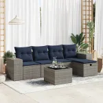 Set mobilier grădină cu perne, 6 piese, gri, poliratan GartenMobel Dekor