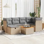Set canapele de grădină, 7 piese, cu perne, bej, poliratan GartenMobel Dekor