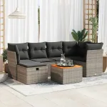 Set canapele de grădină, 7 piese, cu perne, gri, poliratan GartenMobel Dekor