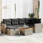 Set canapele de grădină, 7 piese, cu perne, gri, poliratan GartenMobel Dekor