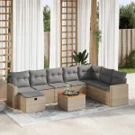 Set canapele de grădină, 9 piese, cu perne, bej, poliratan GartenMobel Dekor