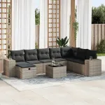 Set canapele de grădină, 9 piese, cu perne, gri, poliratan GartenMobel Dekor