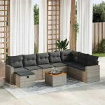 Set canapele de grădină, 9 piese, cu perne, gri, poliratan GartenMobel Dekor