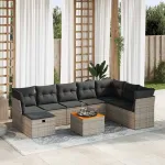 Set canapele de grădină, 9 piese, cu perne, gri, poliratan GartenMobel Dekor