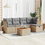 Set canapele de grădină cu perne, 6 piese, bej, poliratan GartenMobel Dekor