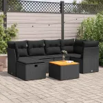 Set canapele de grădină cu perne, 7 piese, negru, poliratan GartenMobel Dekor