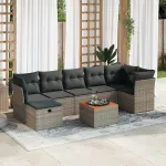 Set canapele de grădină cu perne, 8 piese, gri, poliratan GartenMobel Dekor