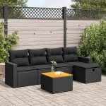 Set mobilier de grădină cu perne, 6 piese, negru, poliratan GartenMobel Dekor