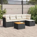 Set mobilier de grădină cu perne, 6 piese, negru, poliratan GartenMobel Dekor