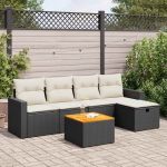 Set mobilier de grădină cu perne, 6 piese, negru, poliratan GartenMobel Dekor