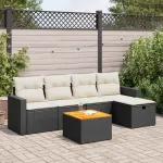 Set mobilier de grădină cu perne, 6 piese, negru, poliratan GartenMobel Dekor