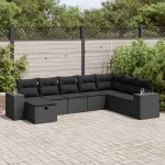 Set mobilier de grădină cu perne, 8 piese, negru, poliratan GartenMobel Dekor