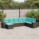 Set mobilier de grădină cu perne, 8 piese, negru, poliratan GartenMobel Dekor