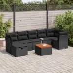 Set mobilier de grădină cu perne, 8 piese, negru, poliratan GartenMobel Dekor