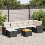 Set mobilier de grădină cu perne, 8 piese, negru, poliratan GartenMobel Dekor