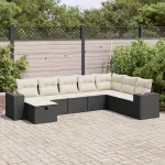 Set mobilier de grădină cu perne, 8 piese, negru, poliratan GartenMobel Dekor