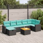 Set mobilier de grădină cu perne, 8 piese, negru, poliratan GartenMobel Dekor