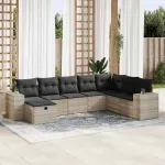 Set mobilier de grădină cu perne, 8 piese gri deschis poliratan GartenMobel Dekor