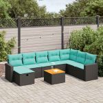 Set mobilier de grădină cu perne, 9 piese, negru, poliratan GartenMobel Dekor