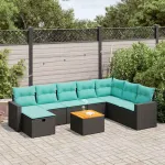 Set mobilier de grădină cu perne, 9 piese, negru, poliratan GartenMobel Dekor