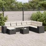Set mobilier de grădină cu perne, 9 piese, negru, poliratan GartenMobel Dekor