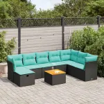 Set mobilier de grădină cu perne, 9 piese, negru, poliratan GartenMobel Dekor