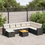 Set mobilier de grădină cu perne, 9 piese, negru, poliratan GartenMobel Dekor