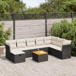 Set mobilier de grădină cu perne, 9 piese, negru, poliratan GartenMobel Dekor