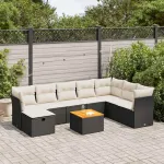 Set mobilier de grădină cu perne, 9 piese, negru, poliratan GartenMobel Dekor