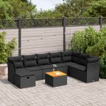 Set mobilier de grădină cu perne, 9 piese, negru, poliratan GartenMobel Dekor