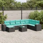 Set mobilier de grădină cu perne, 9 piese, negru, poliratan GartenMobel Dekor