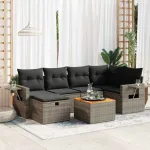 Set canapele de grădină, 7 piese, cu perne, gri, poliratan GartenMobel Dekor