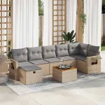 Set canapele de grădină, 8 piese, cu perne, bej, poliratan GartenMobel Dekor