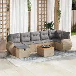 Set canapele de grădină, 8 piese, cu perne, bej, poliratan GartenMobel Dekor