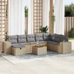 Set canapele de grădină, 9 piese, cu perne, bej, poliratan GartenMobel Dekor