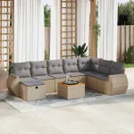 Set canapele de grădină, 9 piese, cu perne, bej, poliratan GartenMobel Dekor