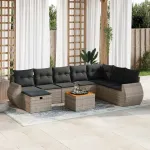 Set canapele de grădină, 9 piese, cu perne, gri, poliratan GartenMobel Dekor