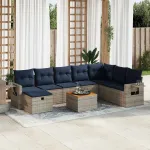 Set canapele de grădină, 9 piese, cu perne, gri, poliratan GartenMobel Dekor