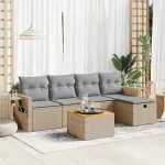 Set canapele de grădină cu perne, 6 piese, bej, poliratan GartenMobel Dekor
