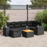 Set canapele de grădină cu perne, 7 piese, negru, poliratan GartenMobel Dekor